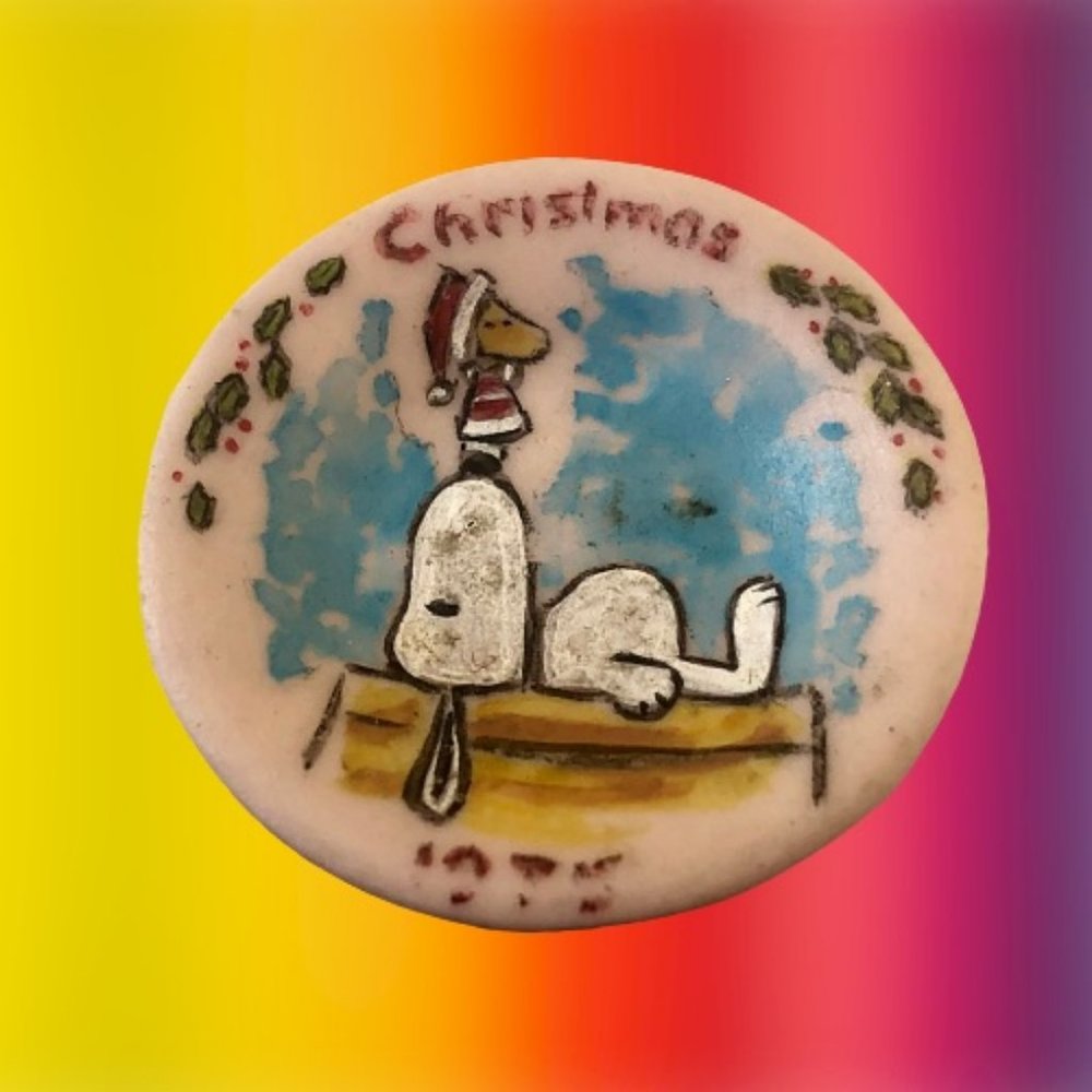 Christmas Miniature Plate 1976 SNOOPY + WOODSTOCK Signed H. Dunford Rare